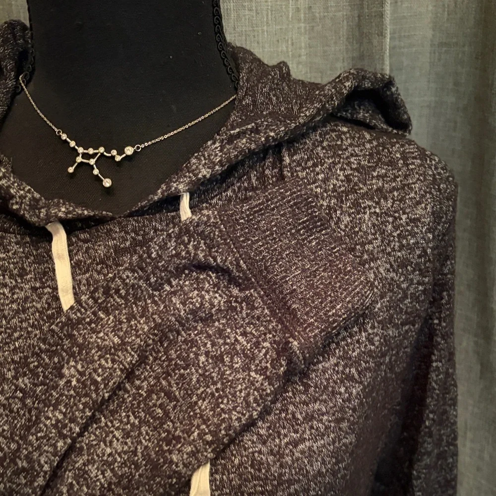J. Crew Black Heather Hooded Pullover with Cream Drawstrings